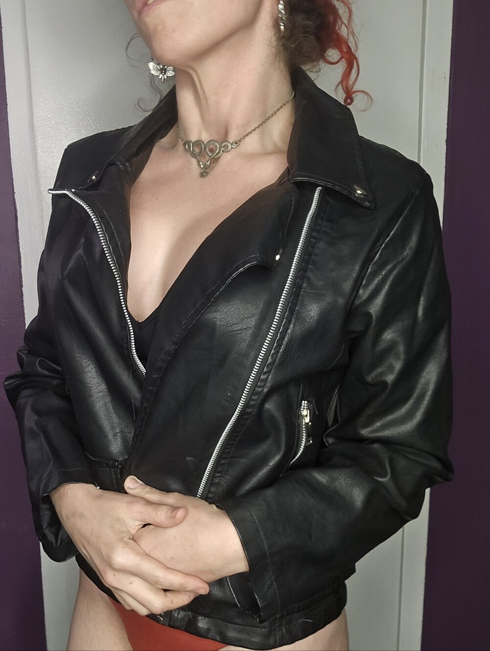 Black Faux Leather Moto Jacket - Women